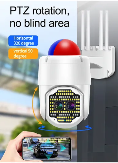 2.0MP IP66 Waterproof SMART AUTO Tracking Wireless Wifi IP PTZ DUAL-LENS Camera With DAY &amp; NIGHT FULL COLOR VISION, ZOOM, WARNING Sound &amp; Light Alarm (APP: ICAM365) C-P19-135