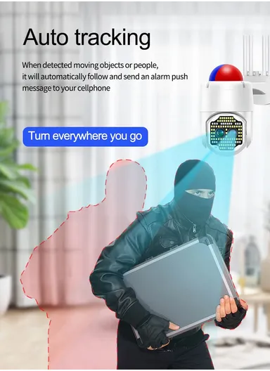 2.0MP IP66 Waterproof SMART AUTO Tracking Wireless Wifi IP PTZ DUAL-LENS Camera With DAY &amp; NIGHT FULL COLOR VISION, ZOOM, WARNING Sound &amp; Light Alarm (APP: ICAM365) C-P19-135