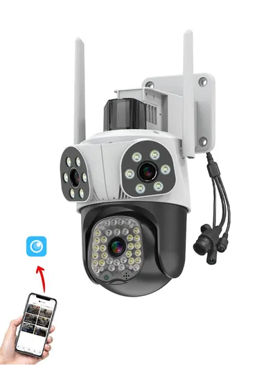 Three-Screen 2.0MP Outdoor Waterproof IP PTZ Camera With Auto Tracking Function &amp; Alarm Light (APP: iCam365) P26-32-3-GK