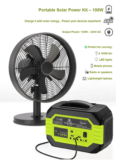 100W 7Ah Multifunctional Solar Power System with AC Output, Power Bank Function, 3 DC Bulbs, Bluetooth Speaker, Inverter, Foldable Adjustable Angle Solar Panel, 2-USB Ports, For Emergency, Picnic, Camping &amp; Outdoor E