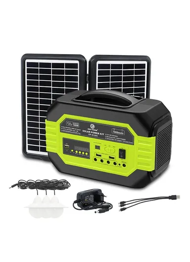 100W 7Ah Multifunctional Solar Power System with AC Output, Power Bank Function, 3 DC Bulbs, Bluetooth Speaker, Inverter, Foldable Adjustable Angle Solar Panel, 2-USB Ports, For Emergency, Picnic, Camping &amp; Outdoor E