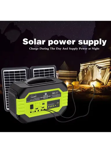 100W 7Ah Multifunctional Solar Power System with AC Output, Power Bank Function, 3 DC Bulbs, Bluetooth Speaker, Inverter, Foldable Adjustable Angle Solar Panel, 2-USB Ports, For Emergency, Picnic, Camping &amp; Outdoor E