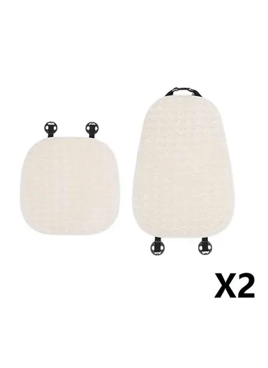 2Pcs Soft Plush Car Front Seat Mat + 2pcs Non-slip Backrest Cushion Cover - Beige