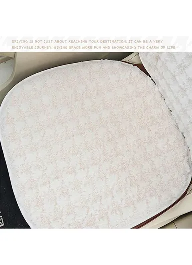 2Pcs Soft Plush Car Front Seat Mat + 2pcs Non-slip Backrest Cushion Cover - Beige