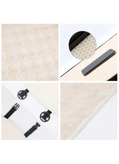 2Pcs Soft Plush Car Front Seat Mat + 2pcs Non-slip Backrest Cushion Cover - Beige