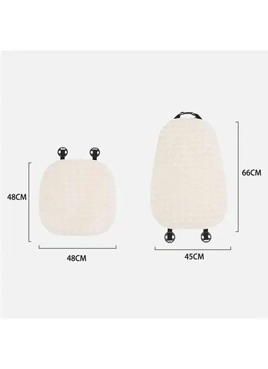 2Pcs Soft Plush Car Front Seat Mat + 2pcs Non-slip Backrest Cushion Cover - Beige