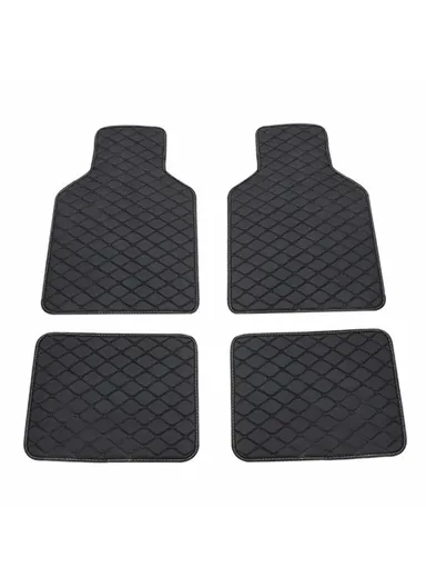 4Pcs / Set Car Front+Rear Floor Mat Anti-Slip Waterproof Leather Vehicle Interior Floor Mat - Black with Black Line