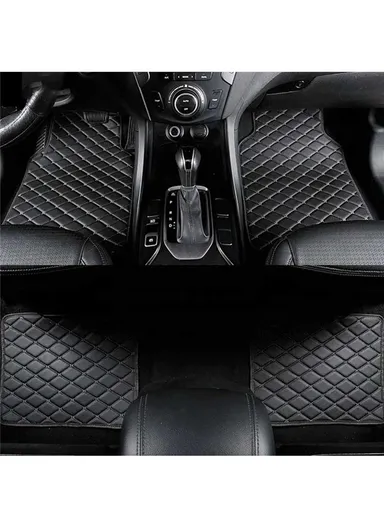 4Pcs / Set Car Front+Rear Floor Mat Anti-Slip Waterproof Leather Vehicle Interior Floor Mat - Black with Black Line