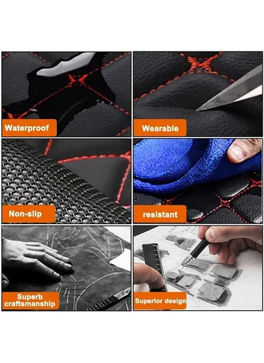 4Pcs / Set Car Front+Rear Floor Mat Anti-Slip Waterproof Leather Vehicle Interior Floor Mat - Black with Black Line