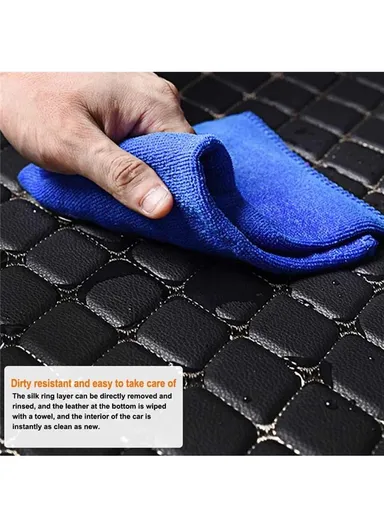 4Pcs / Set Car Front+Rear Floor Mat Anti-Slip Waterproof Leather Vehicle Interior Floor Mat - Black with Black Line