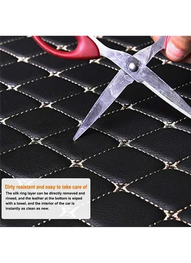 4Pcs / Set Car Front+Rear Floor Mat Anti-Slip Waterproof Leather Vehicle Interior Floor Mat - Black with Black Line