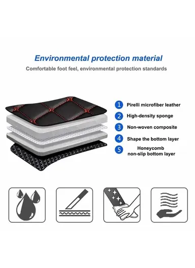 4Pcs / Set Car Front+Rear Floor Mat Anti-Slip Waterproof Leather Vehicle Interior Floor Mat - Black with Black Line