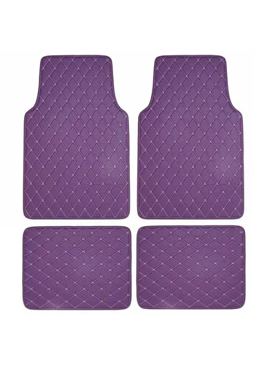 4Pcs / Set Car Front+Rear Floor Mat Anti-Slip Waterproof Leather Vehicle Interior Floor Mat - Purple