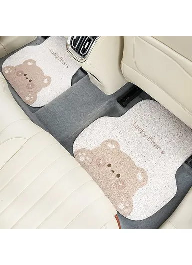 4Pcs Set Vehicle Floor Protector Mats For Front &amp; Rear Non-slip Wire Loop Car Interior Carpet- Lucky Bear