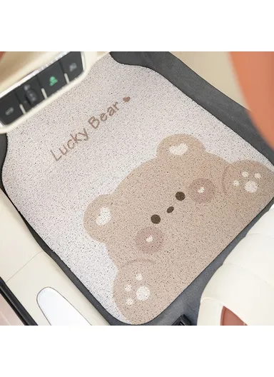 4Pcs Set Vehicle Floor Protector Mats For Front &amp; Rear Non-slip Wire Loop Car Interior Carpet- Lucky Bear
