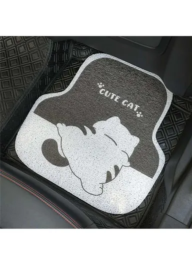 4Pcs/Set Vehicle Floor Protector Mats for Front and Rear Non-slip Wire Loop Car Interior Carpet - Cute Cat