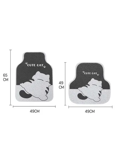 4Pcs/Set Vehicle Floor Protector Mats for Front and Rear Non-slip Wire Loop Car Interior Carpet - Cute Cat