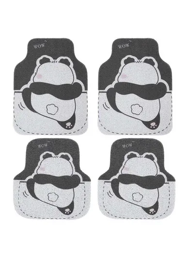 4Pcs Set Vehicle Floor Protector Mats For Front &amp; Rear Non-slip Wire Loop Car Interior Carpet - Panda
