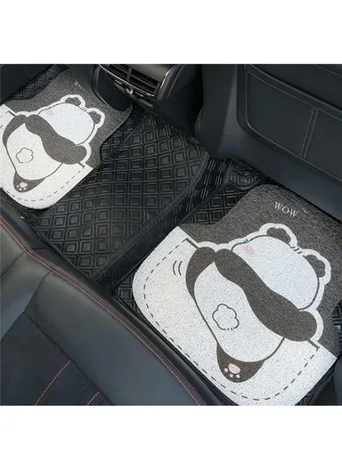 4Pcs Set Vehicle Floor Protector Mats For Front &amp; Rear Non-slip Wire Loop Car Interior Carpet - Panda