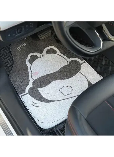 4Pcs Set Vehicle Floor Protector Mats For Front &amp; Rear Non-slip Wire Loop Car Interior Carpet - Panda