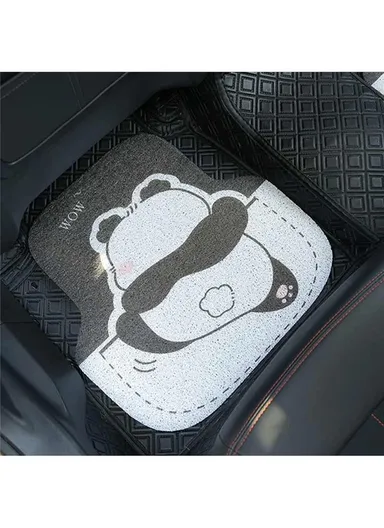 4Pcs Set Vehicle Floor Protector Mats For Front &amp; Rear Non-slip Wire Loop Car Interior Carpet - Panda