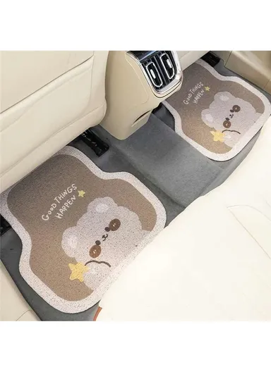 4Pcs Set Vehicle Floor Protector Mats For Front &amp; Rear Non-slip Wire Loop Car Interior Carpet - Brown Bear