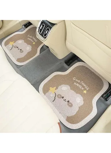 4Pcs Set Vehicle Floor Protector Mats For Front &amp; Rear Non-slip Wire Loop Car Interior Carpet - Brown Bear