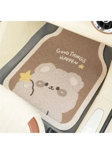 4Pcs Set Vehicle Floor Protector Mats For Front &amp; Rear Non-slip Wire Loop Car Interior Carpet - Brown Bear
