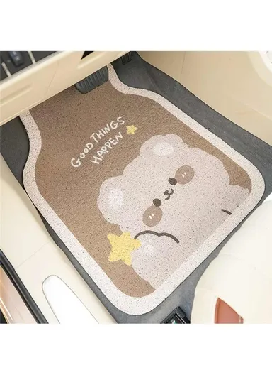 4Pcs Set Vehicle Floor Protector Mats For Front &amp; Rear Non-slip Wire Loop Car Interior Carpet - Brown Bear