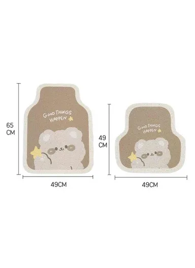 4Pcs Set Vehicle Floor Protector Mats For Front &amp; Rear Non-slip Wire Loop Car Interior Carpet - Brown Bear