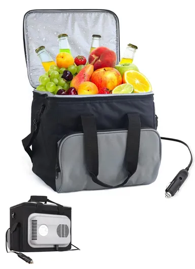 12V 15L Semiconductor Cooling Oxford Cloth Car Cooler Bag Drink Fruit Storage Bag (L32.5 x W26.5 x H27)cm