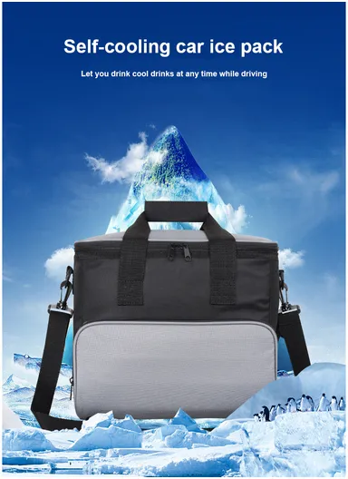 12V 15L Semiconductor Cooling Oxford Cloth Car Cooler Bag Drink Fruit Storage Bag (L32.5 x W26.5 x H27)cm