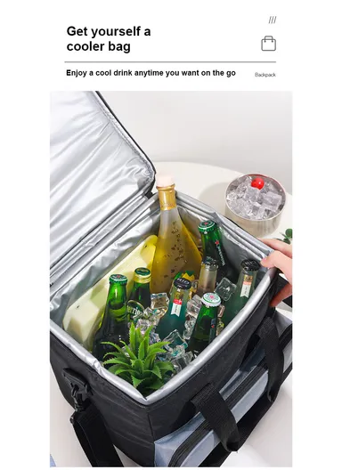 12V 15L Semiconductor Cooling Oxford Cloth Car Cooler Bag Drink Fruit Storage Bag (L32.5 x W26.5 x H27)cm