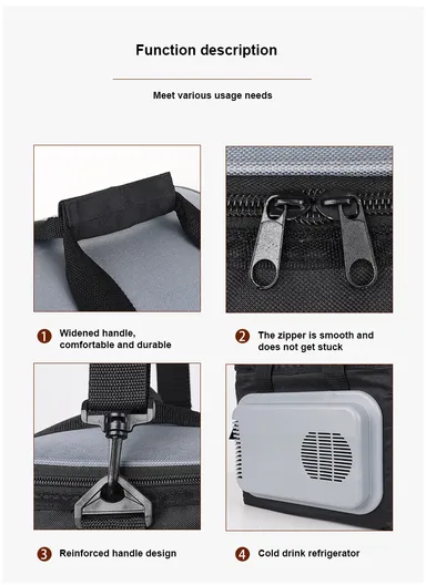 12V 15L Semiconductor Cooling Oxford Cloth Car Cooler Bag Drink Fruit Storage Bag (L32.5 x W26.5 x H27)cm