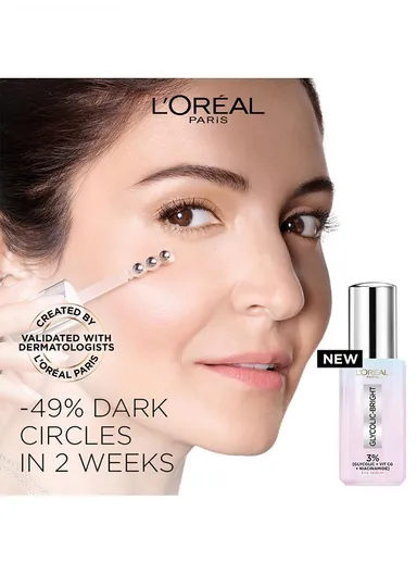 Glycolic Eye Serum [3% Glycolic Acid + Vitamin CG + Niacinamide] For Dark Circles, Brighten Eyes 20ml