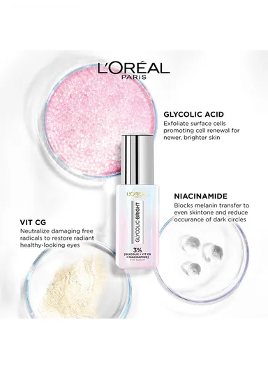 Glycolic Eye Serum [3% Glycolic Acid + Vitamin CG + Niacinamide] For Dark Circles, Brighten Eyes 20ml