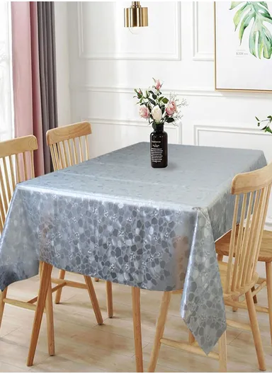 Waterproof &amp; Easy To Wash PEVA Tablecloth For Dining Table (L140 x W180)cm- Grey