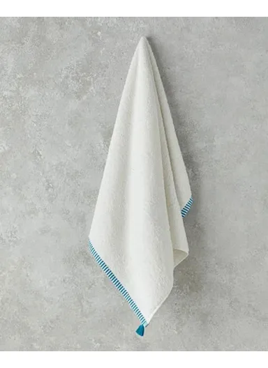 Colorful Lines Cotton Fringed Face Towel 50x80 cm Ecru - Blue