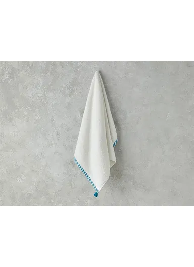 Colorful Lines Cotton Fringed Face Towel 50x80 cm Ecru - Blue