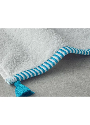 Colorful Lines Cotton Fringed Face Towel 50x80 cm Ecru - Blue