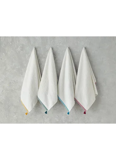 Colorful Lines Cotton Fringed Face Towel 50x80 cm Ecru - Blue