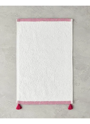 Colorful Lines Cotton Fringed Hand Towel 30x45 cm Ecru - Fuchsia