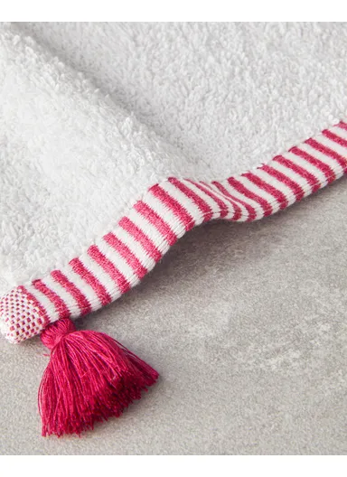 Colorful Lines Cotton Fringed Hand Towel 30x45 cm Ecru - Fuchsia