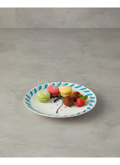 Carnival Palm Bone Porcelain Cake Plate 20 Cm Blue-Green