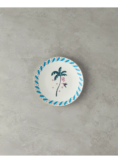 Carnival Palm Bone Porcelain Cake Plate 20 Cm Blue-Green