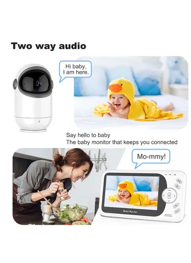 2.4GHz 720P Two-Way Wireless Baby Monitor With 4.3" LCD Screen, VOX Mode, 8 Songs, Night Vision, Alarm &amp; Temperature Display VB801