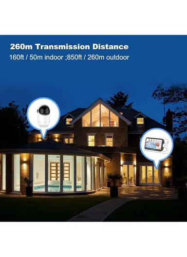 2.4GHz 720P Two-Way Wireless Baby Monitor With 4.3" LCD Screen, VOX Mode, 8 Songs, Night Vision, Alarm &amp; Temperature Display VB801