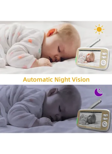 2.4GHz 720P HD Two-Way Wireless Baby Monitor With 5" LCD Screen, VOX Mode, 8 Songs, Night Vision, 3 Zoom, Alarm &amp; Temperature Display VB803
