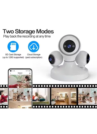 Three-Screen 2.0MP WiFi IP PTZ Indoor Security Dome Camera With Night Vision (APP: IPC360HOME) PT340-PW-2-B