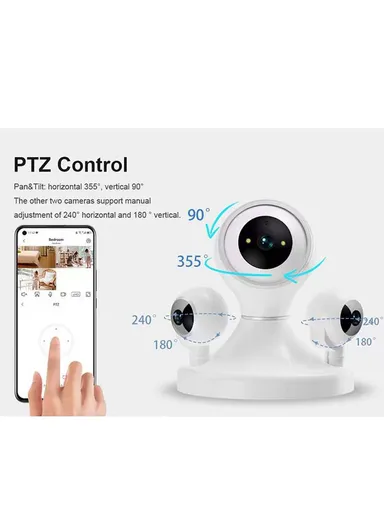 Three-Screen 2.0MP WiFi IP PTZ Indoor Security Dome Camera With Night Vision (APP: IPC360HOME) PT340-PW-2-B